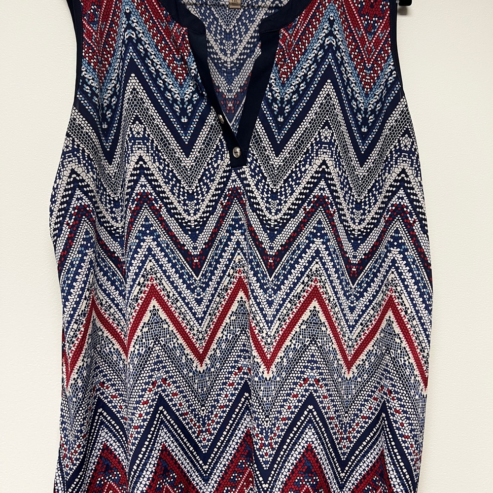 Lavish Blue, White, and Red Patterned Sleeveless Top